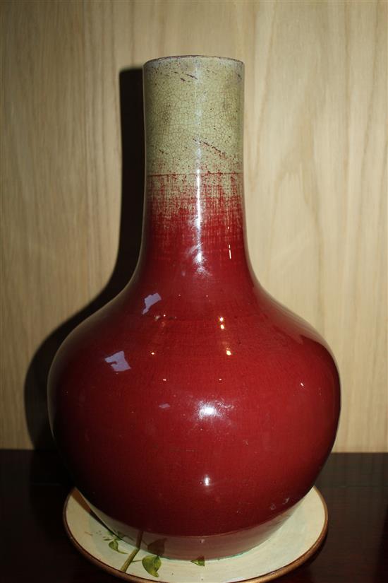 A Chinese sang-de-boeuf glazed bottle vase, Tianqiuping, 18th/19th century, 36cm
